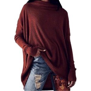 Free People Juicy Waffle Print Burgundy Cotton Cowl Neck Pullover